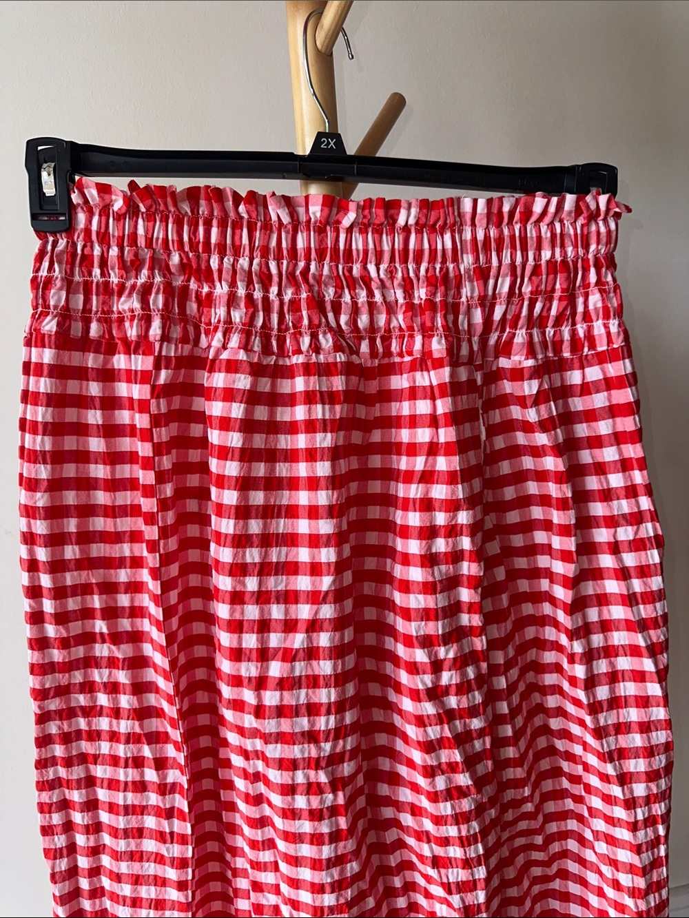 Red Gingham Smocked St Waist Midi Skirt and Tube Top - Picture 3 of 4
